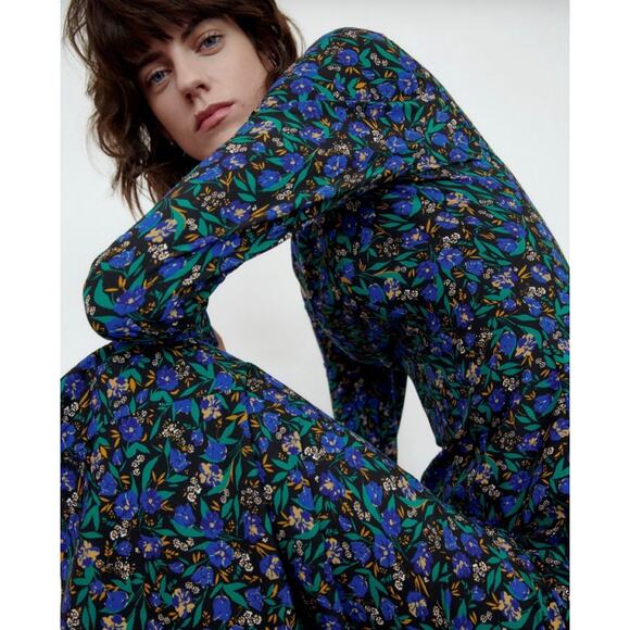 Zara Vibrant Floral Print High Neck Shoulder Cut Out Midi Dress Size Large - Picture 3 of 10